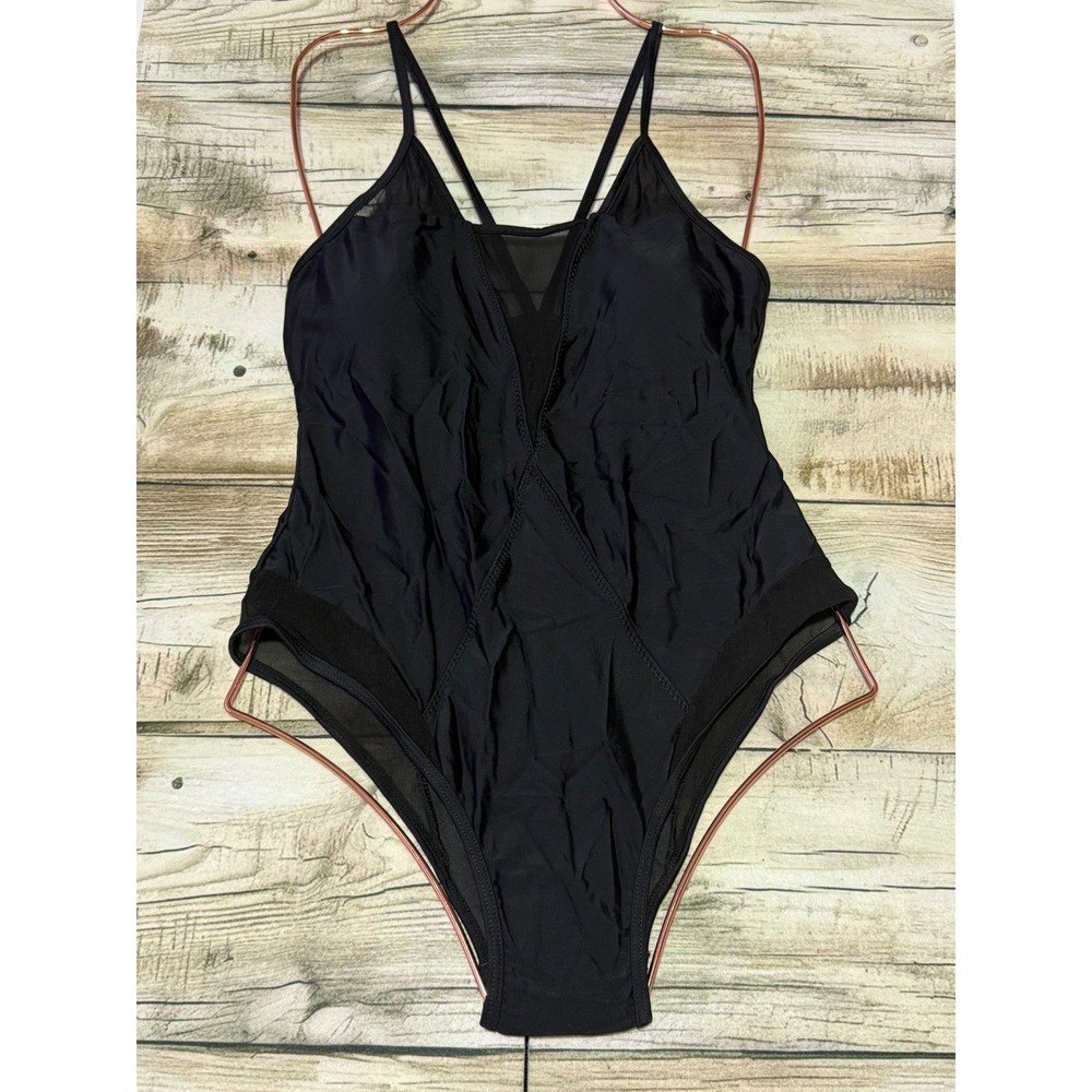 CUPSHE Black Mesh Panel One-Piece Swimsuit  Chic Sheer Detail Size M - Picture 4 of 13